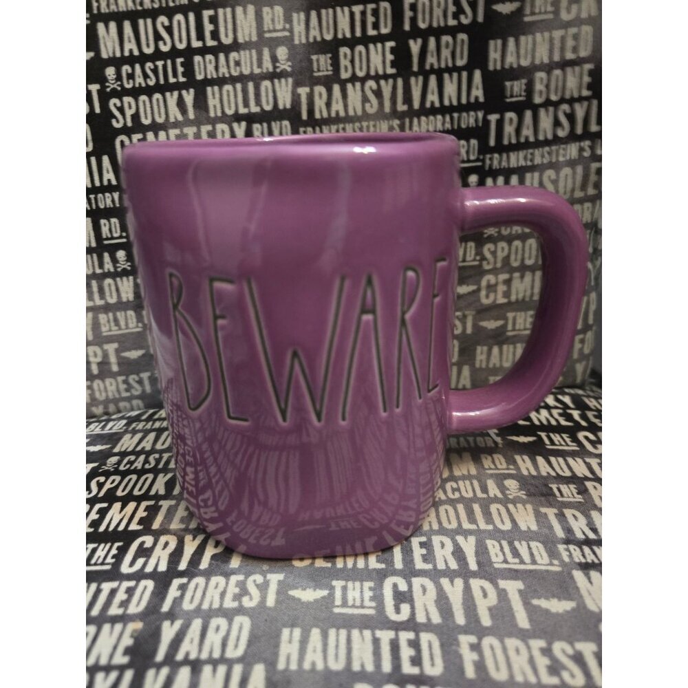 NWT Rae Dunn Purple Beware Halloween Coffee Mug